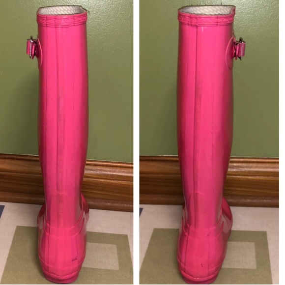 HUNTER Hot Pink Tall Gloss Tain Boots - Picture 2 of 8